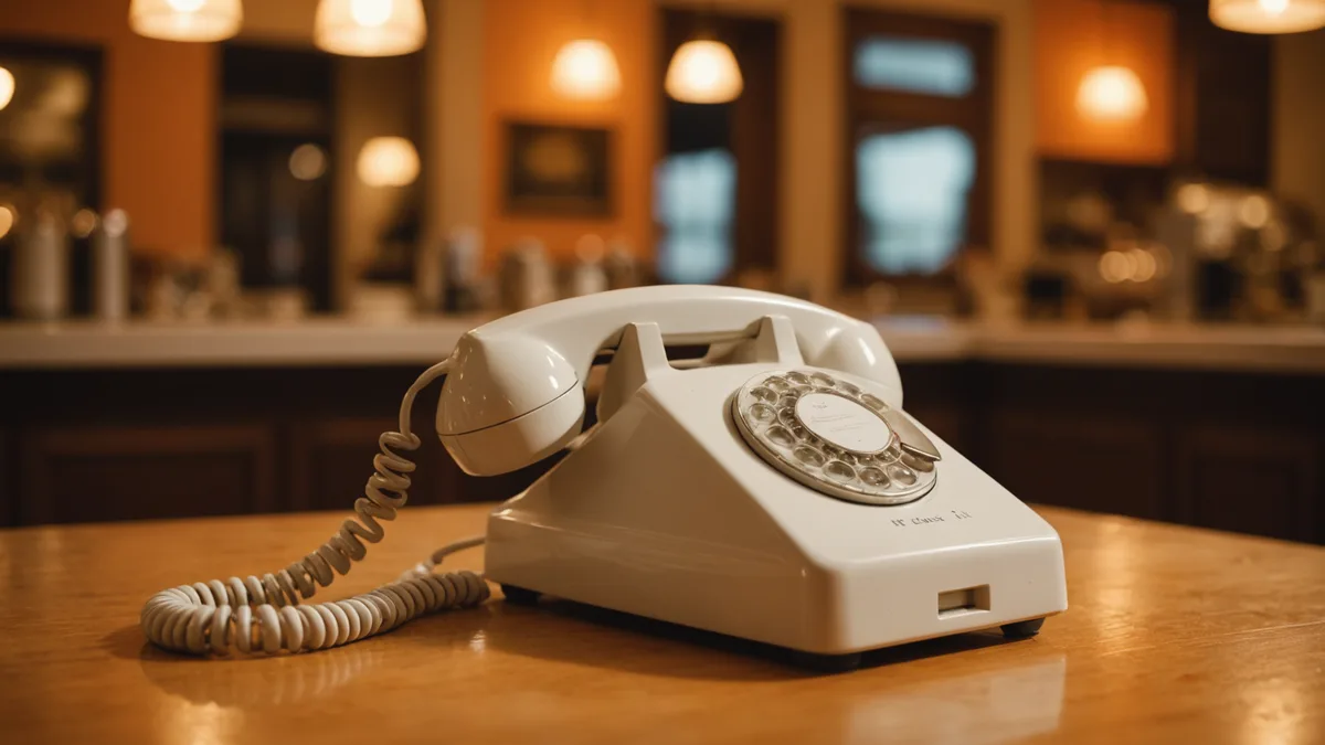 Restaurant phone handset with glowing AI signal — phone ordering guide