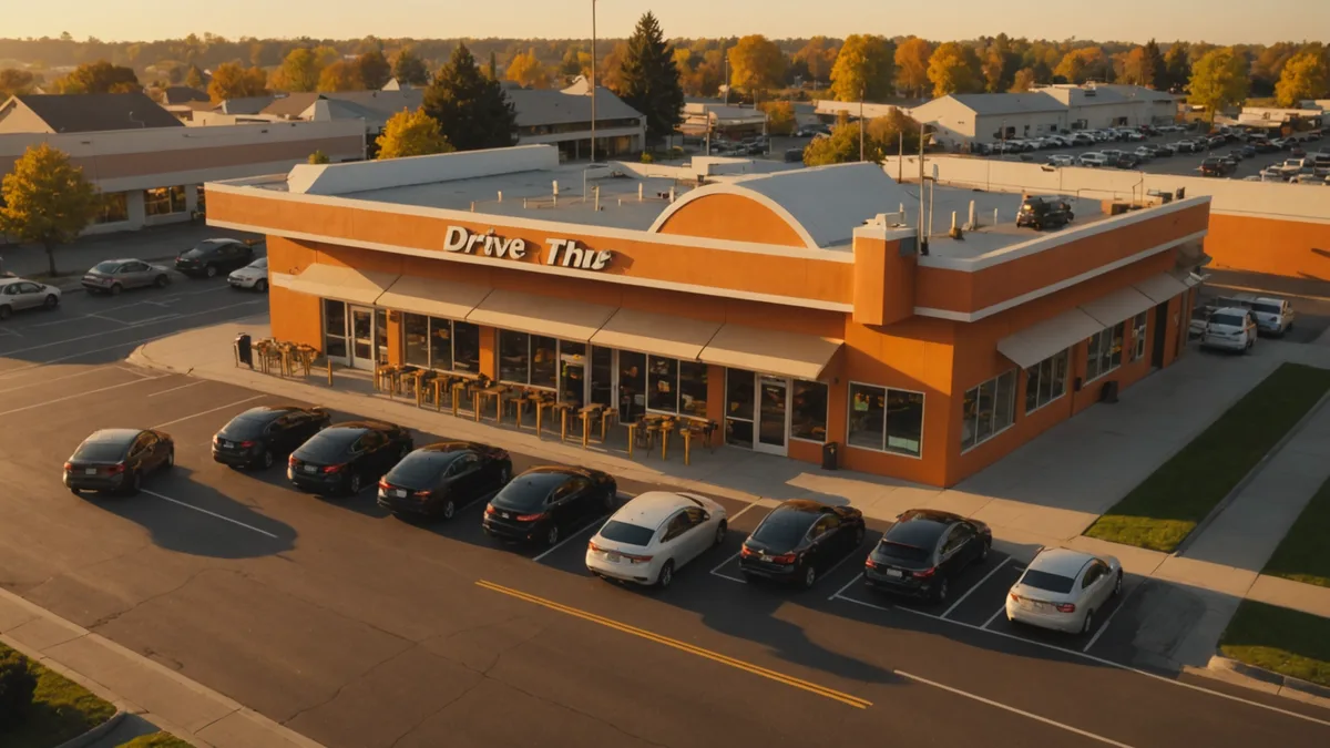 Drive-thru line with cars representing peak hour volume