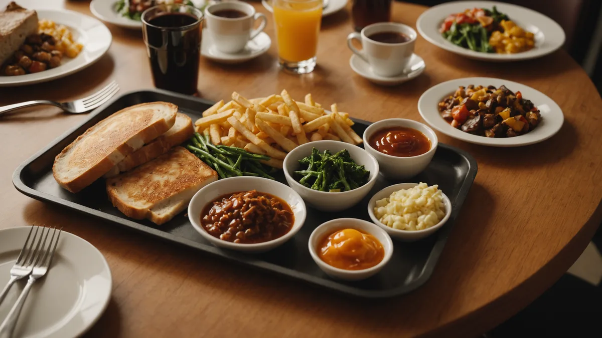Restaurant food tray with extra items suggesting upsell success